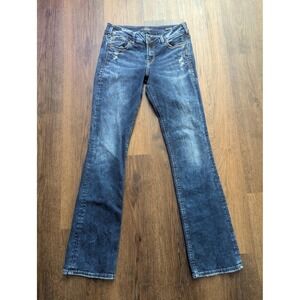 Silver Jeans 28 Blue Suki Slim Boot Low Rise Acid Wash Distressed Stretch Denim